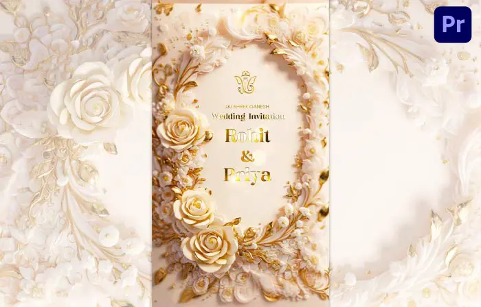 Stylish Golden Floral Hindu Wedding Invitation 3D IG Story